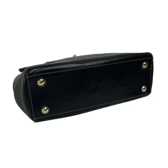 Coach Black Glove Leather Turnlock Satchel Tote Gold Hardware Classic Work Bag - Picture 7 of 10